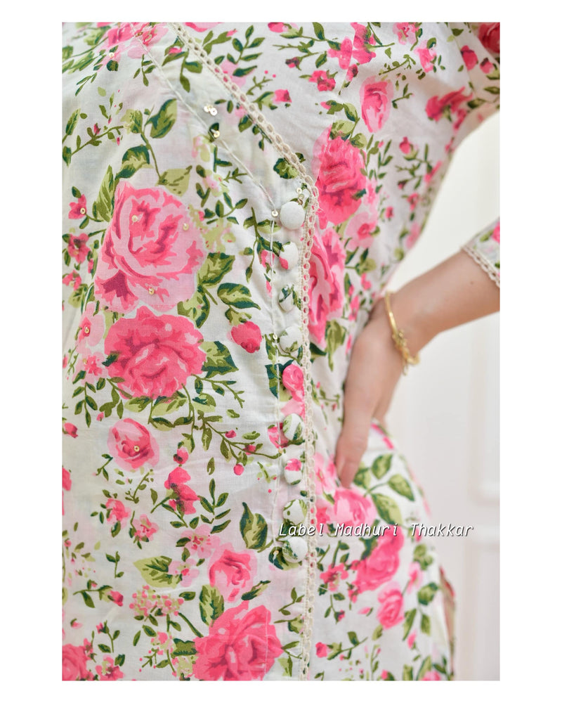 Ivory Pink Floral Sequin Kurta Set