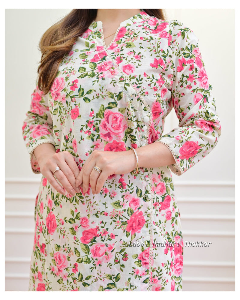 Ivory Pink Floral Sequin Kurta Set