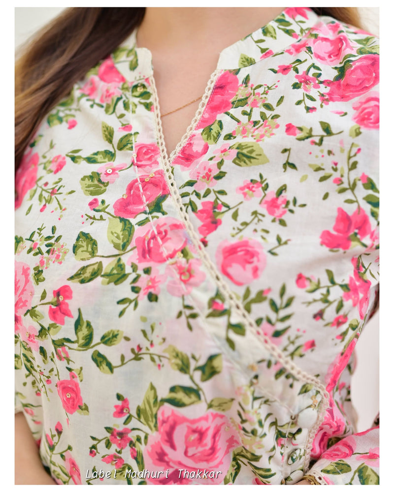 Ivory Pink Floral Sequin Kurta Set
