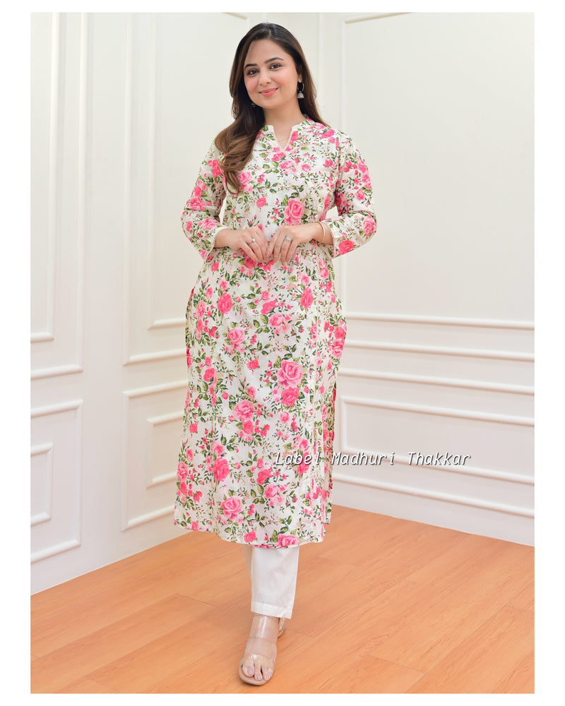 Ivory Pink Floral Sequin Kurta Set