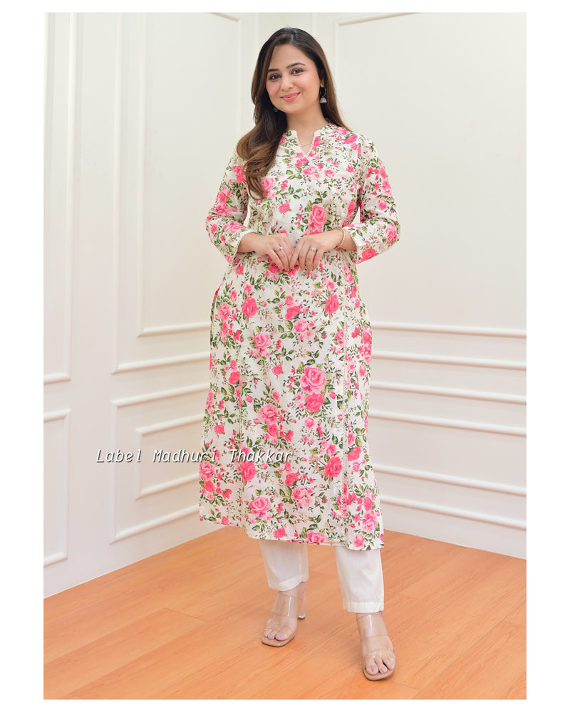 Ivory Pink Floral Sequin Kurta Set