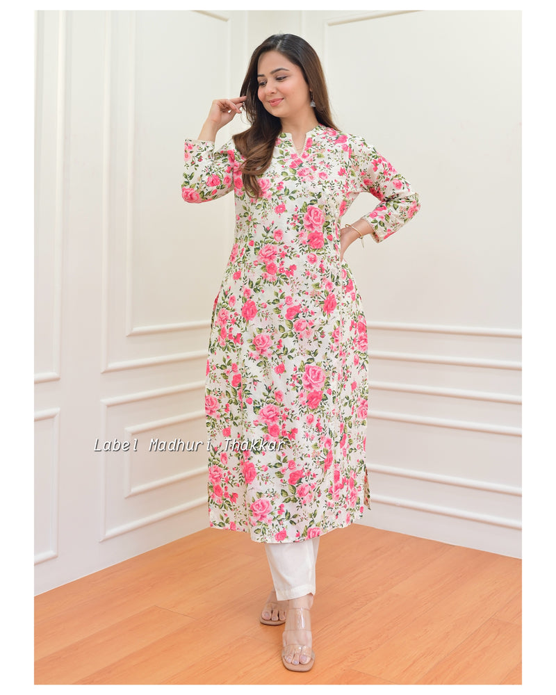 Ivory Pink Floral Sequin Kurta Set
