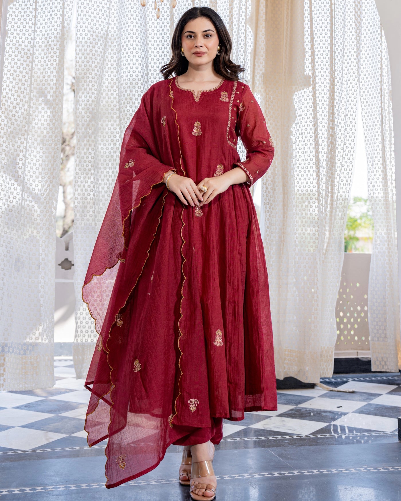 Crimson Grace Mul Chanderi A Line Suit