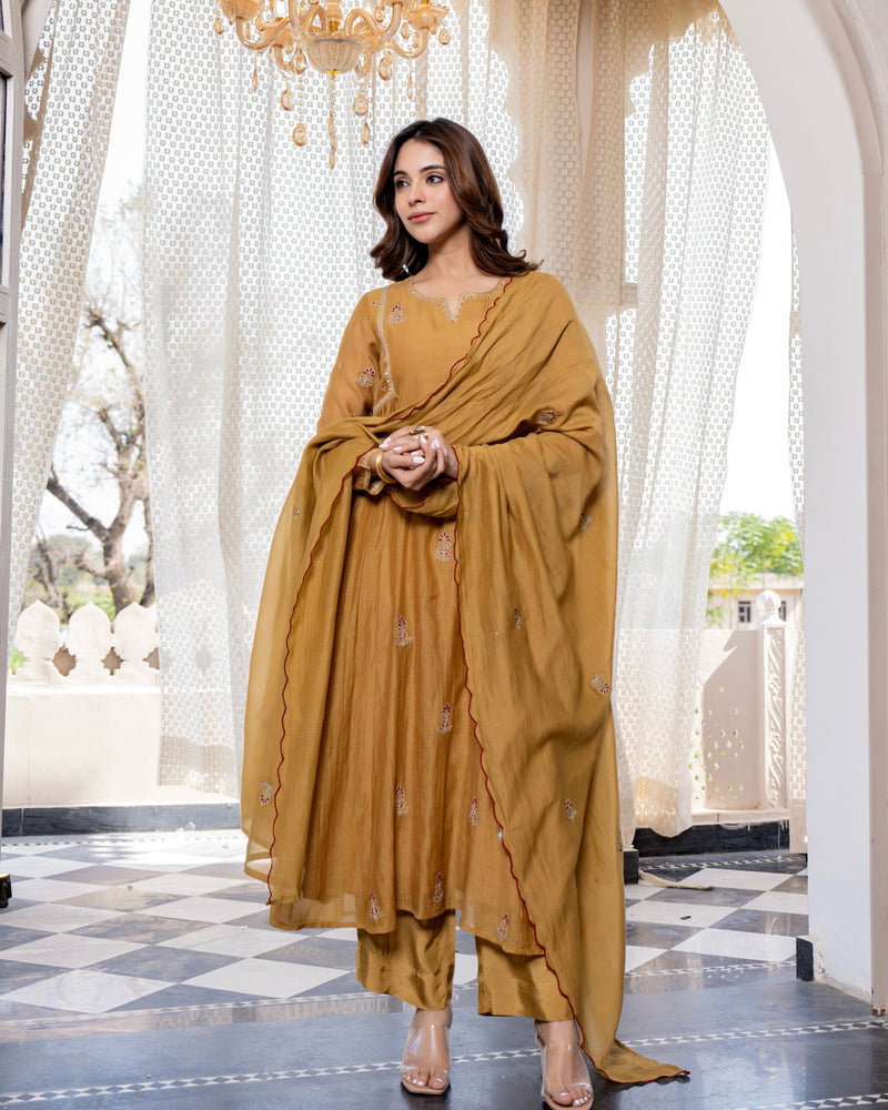 Sunehri Saaz Mul Chanderi A Line Suit