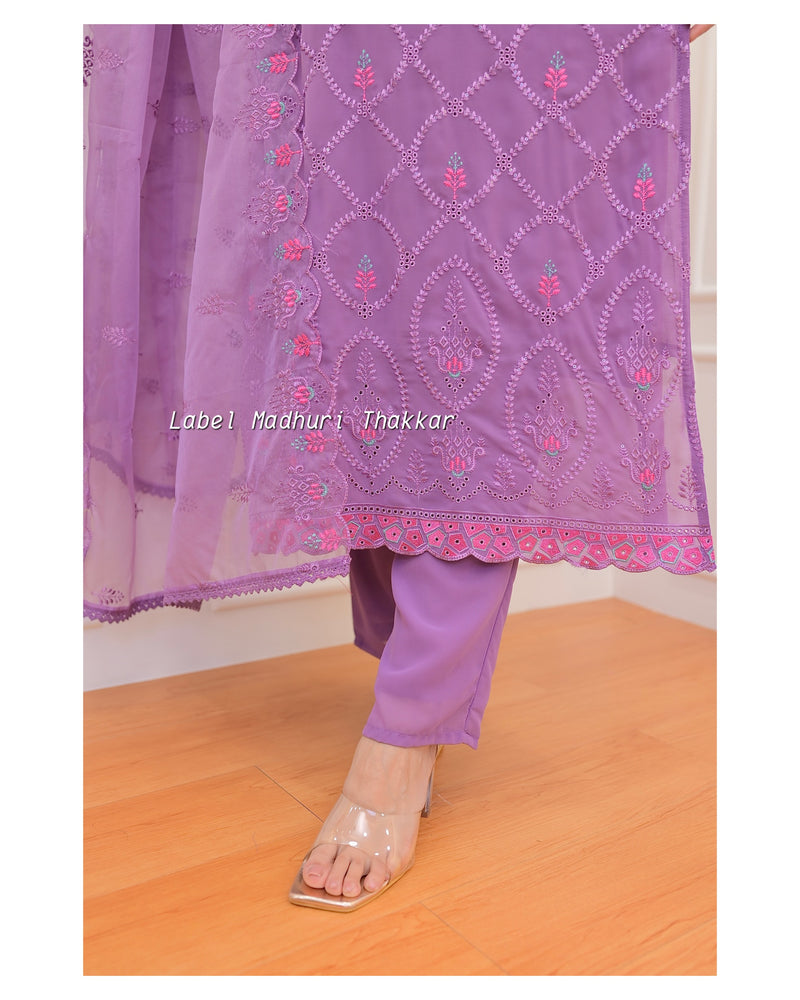 Lilac Georgette Schiffli Suit