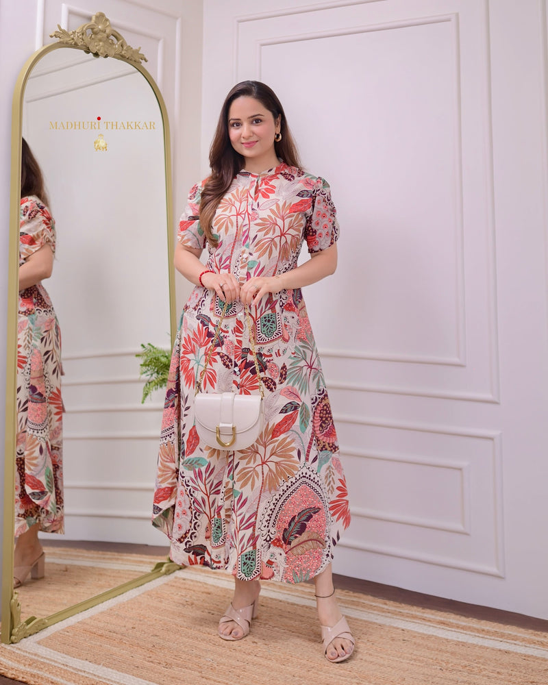Ivory Jungle Cotton A Line Dress