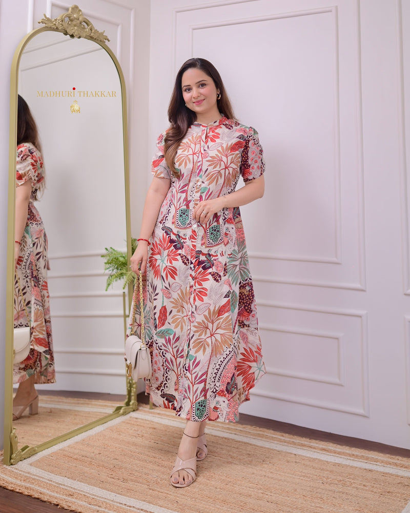 Ivory Jungle Cotton A Line Dress
