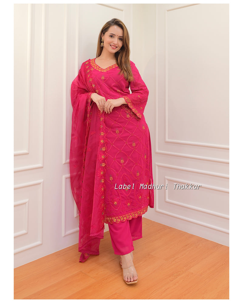 Rani Pink Georgette Schiffli Suit
