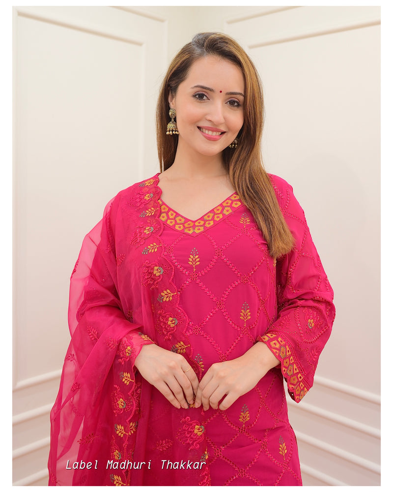 Rani Pink Georgette Schiffli Suit