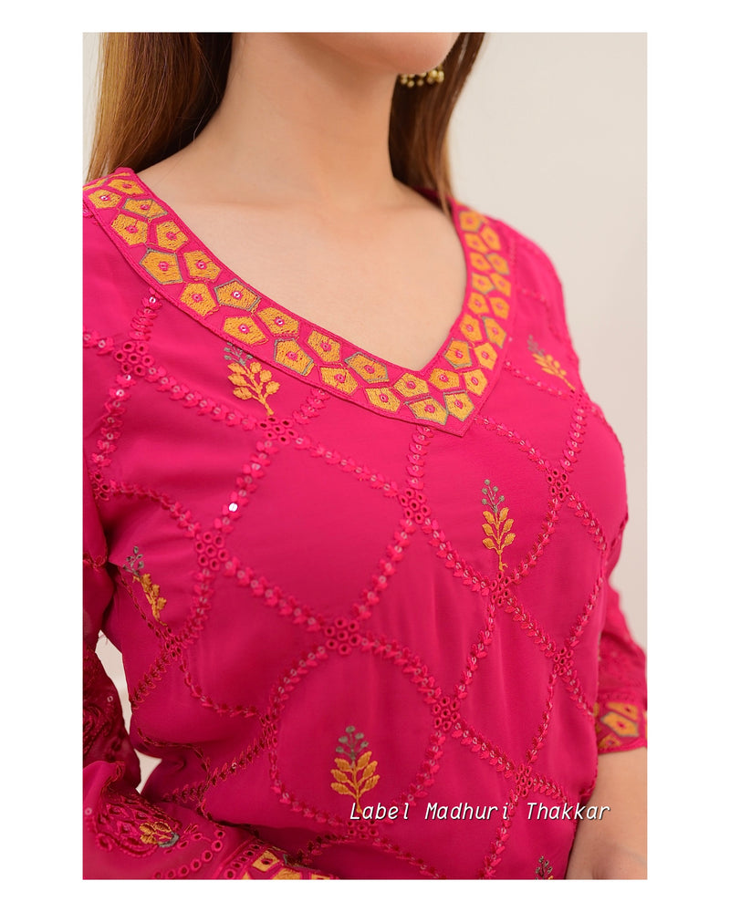 Rani Pink Georgette Schiffli Suit