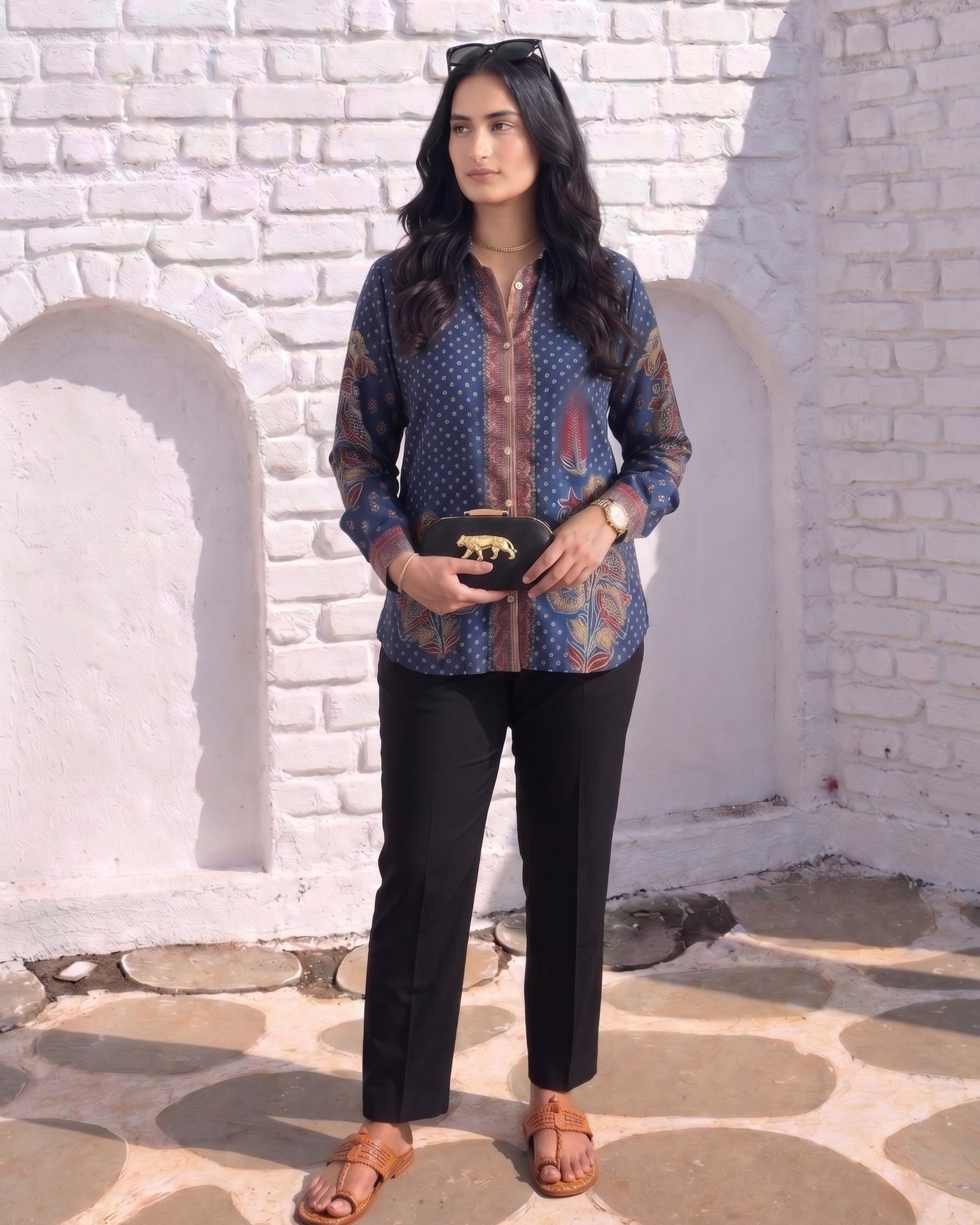 Sapphire Heritage Ajrakh Crepe Shirt