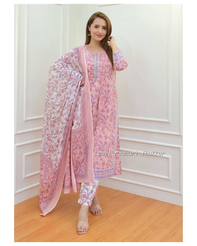 Peach Floral Kantha Suit