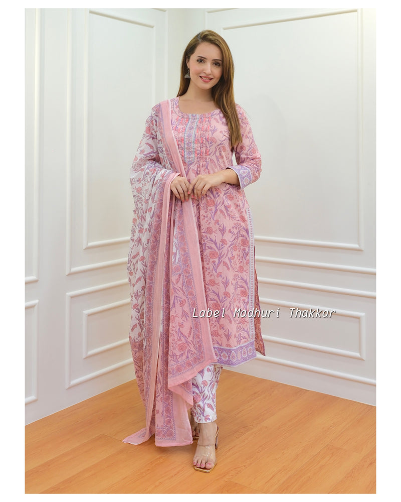 Peach Floral Kantha Suit
