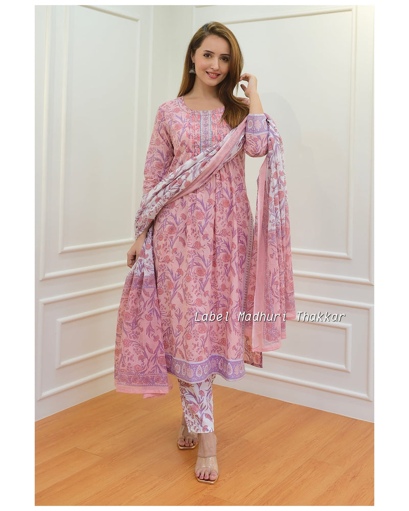 Peach Floral Kantha Suit