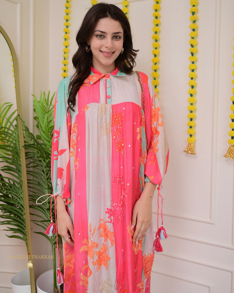 Multi Color Muslin Handwork Co-ord Set