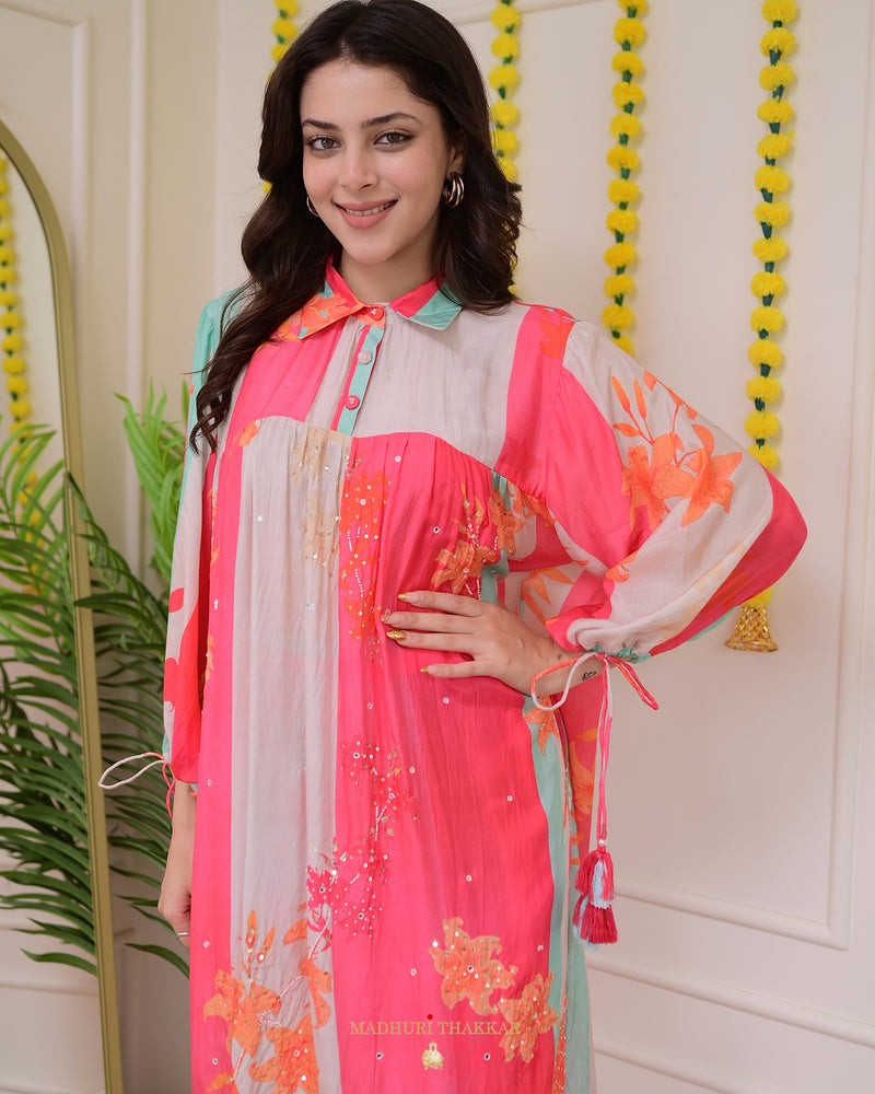 Multi Color Muslin Handwork Co-ord Set