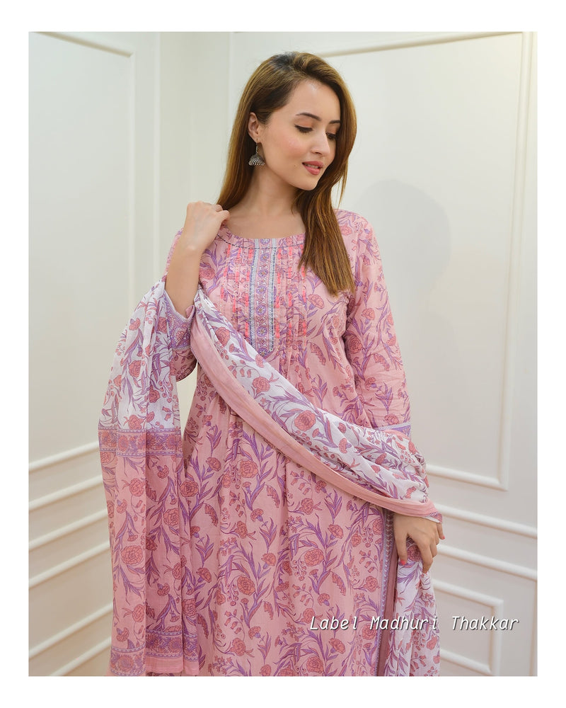 Peach Floral Kantha Suit