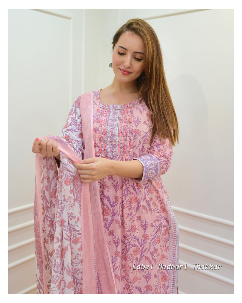 Peach Floral Kantha Suit