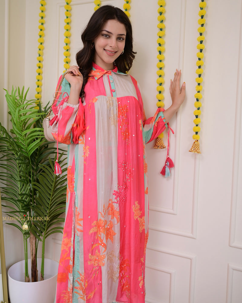 Multi Color Muslin Handwork Co-ord Set