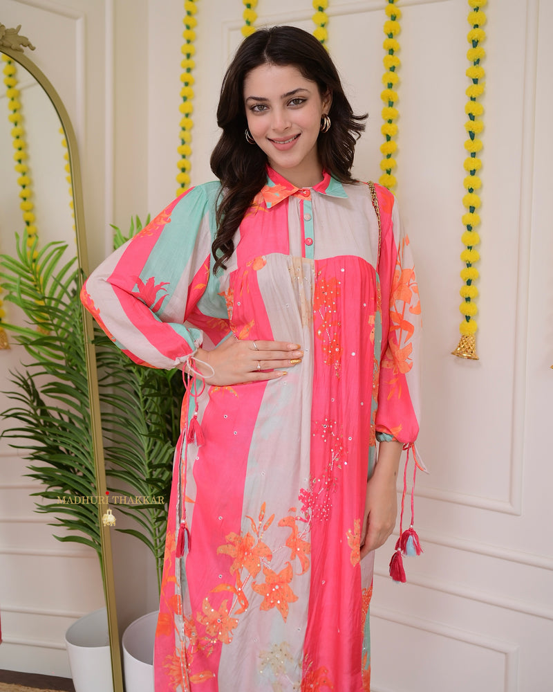 Multi Color Muslin Handwork Co-ord Set