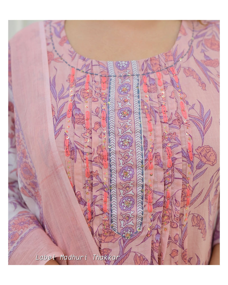 Peach Floral Kantha Suit