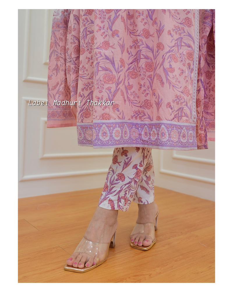Peach Floral Kantha Suit
