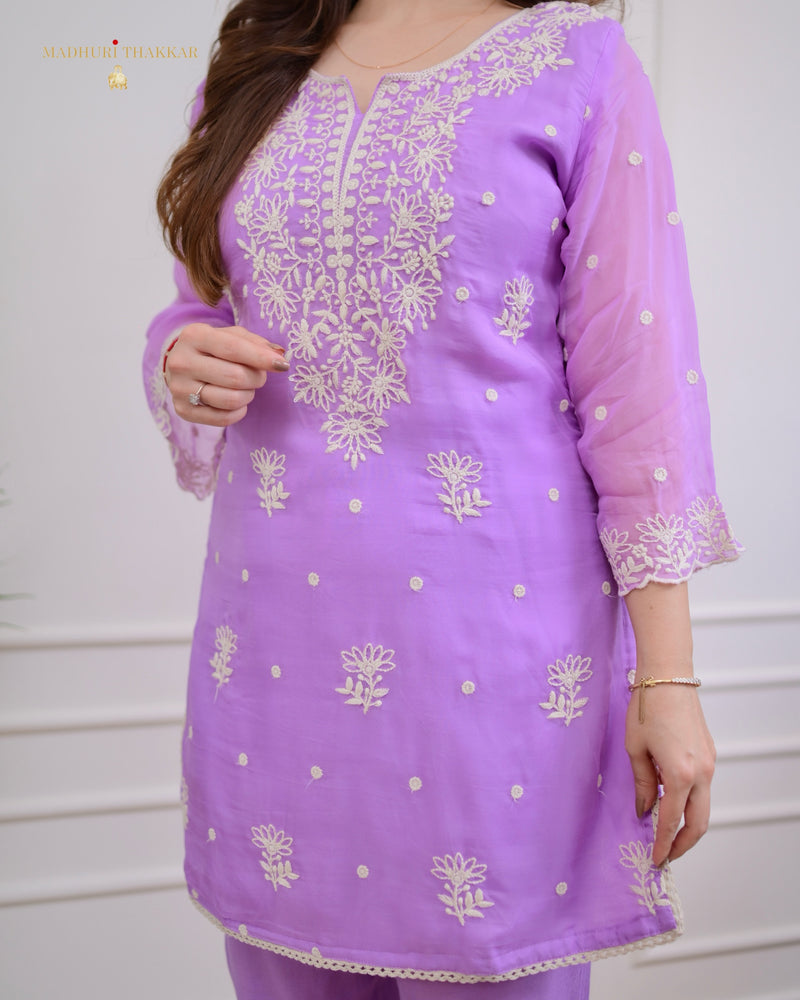 Lilac Organza Thread Embroidered Co-ord