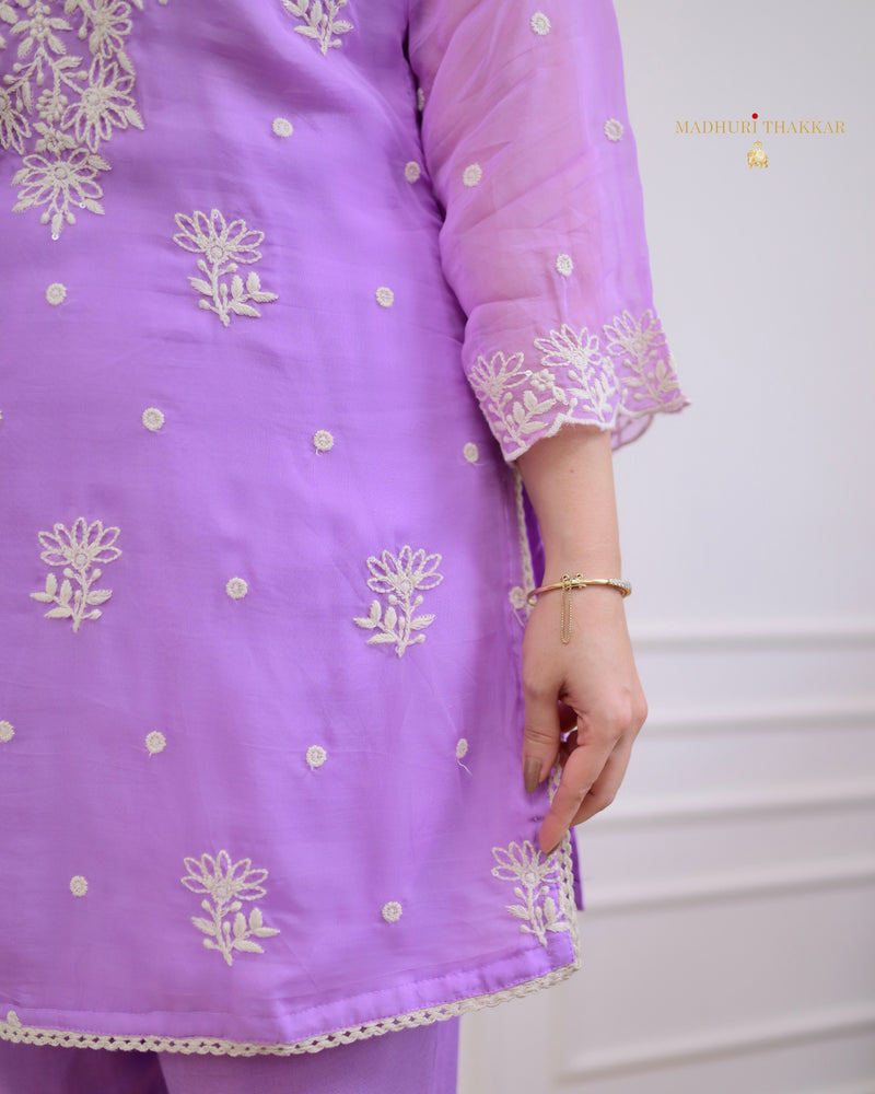 Lilac Organza Thread Embroidered Co-ord