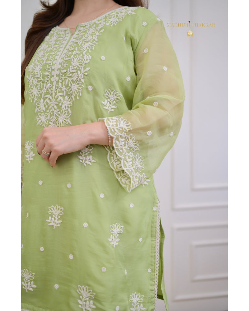 Green Organza Thread Embd Co-ord