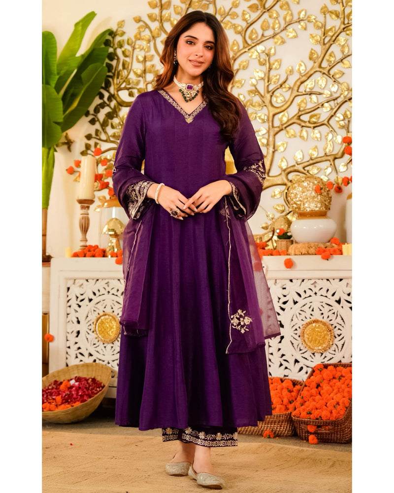 Jamuni Jashn Handwork Chanderi Silk A Line Festive Suit