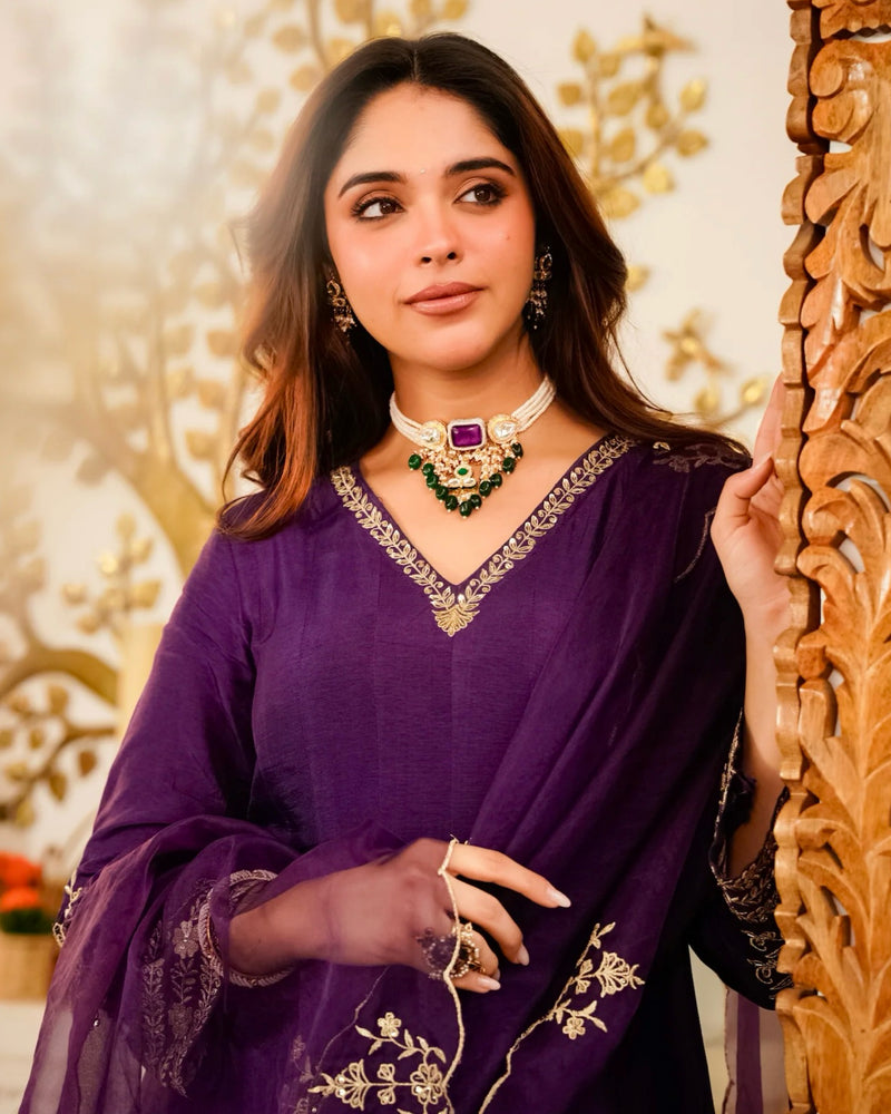 Jamuni Jashn Handwork Chanderi Silk A Line Festive Suit