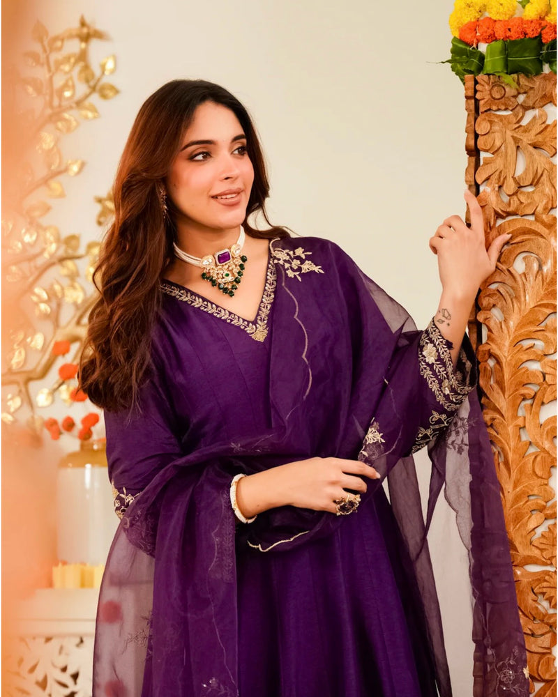 Jamuni Jashn Handwork Chanderi Silk A Line Festive Suit