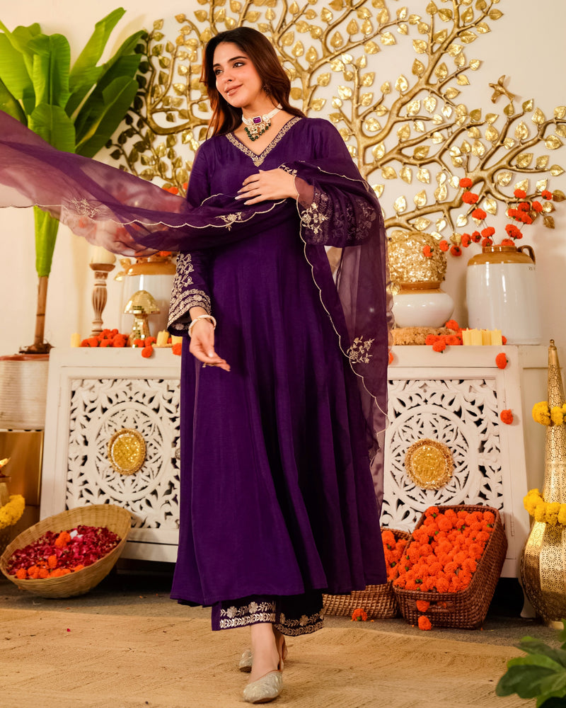 Jamuni Jashn Handwork Chanderi Silk A Line Festive Suit