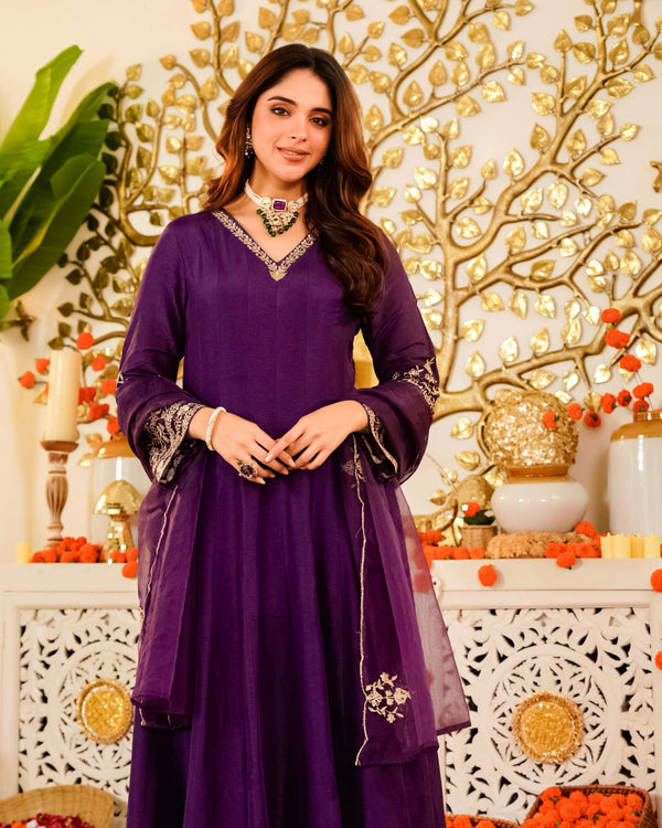 Jamuni Jashn Handwork Chanderi Silk A Line Festive Suit