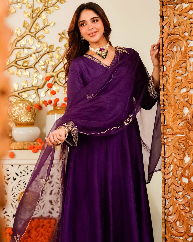 Jamuni Jashn Handwork Chanderi Silk A Line Festive Suit