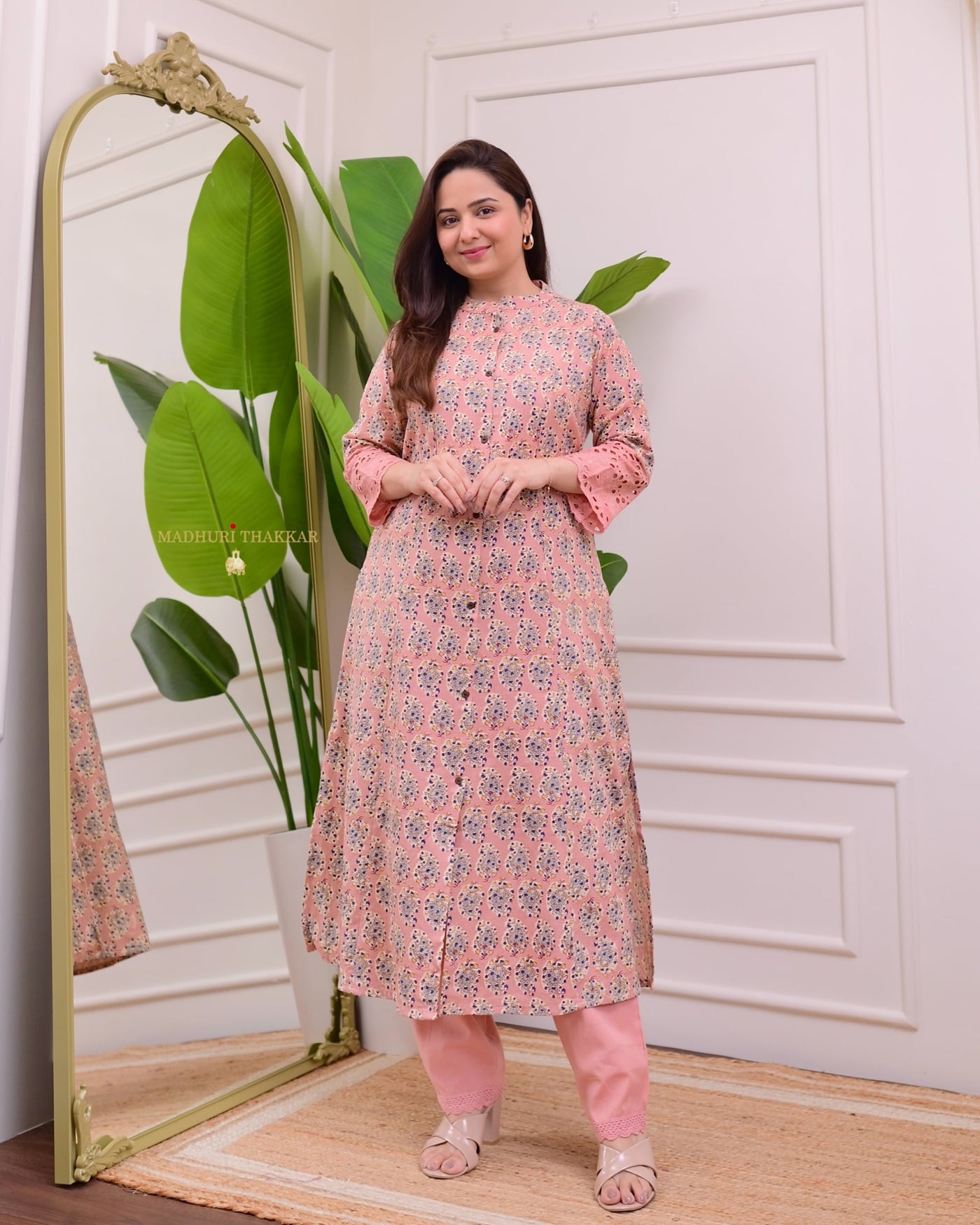 Mauve Paisley Cotton A Line Kurta Set