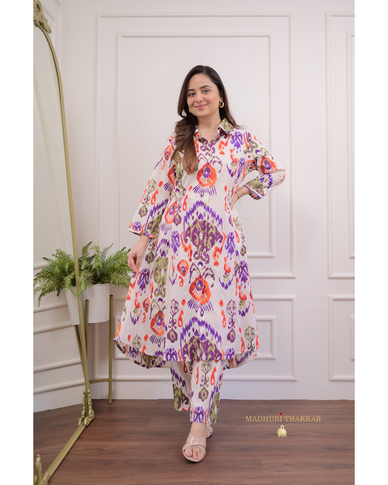 Ivory Purple Baroque Cotton Co-ord