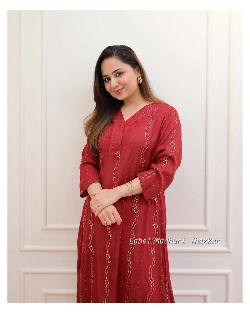 Maroon Sequin Muslin Co-ord