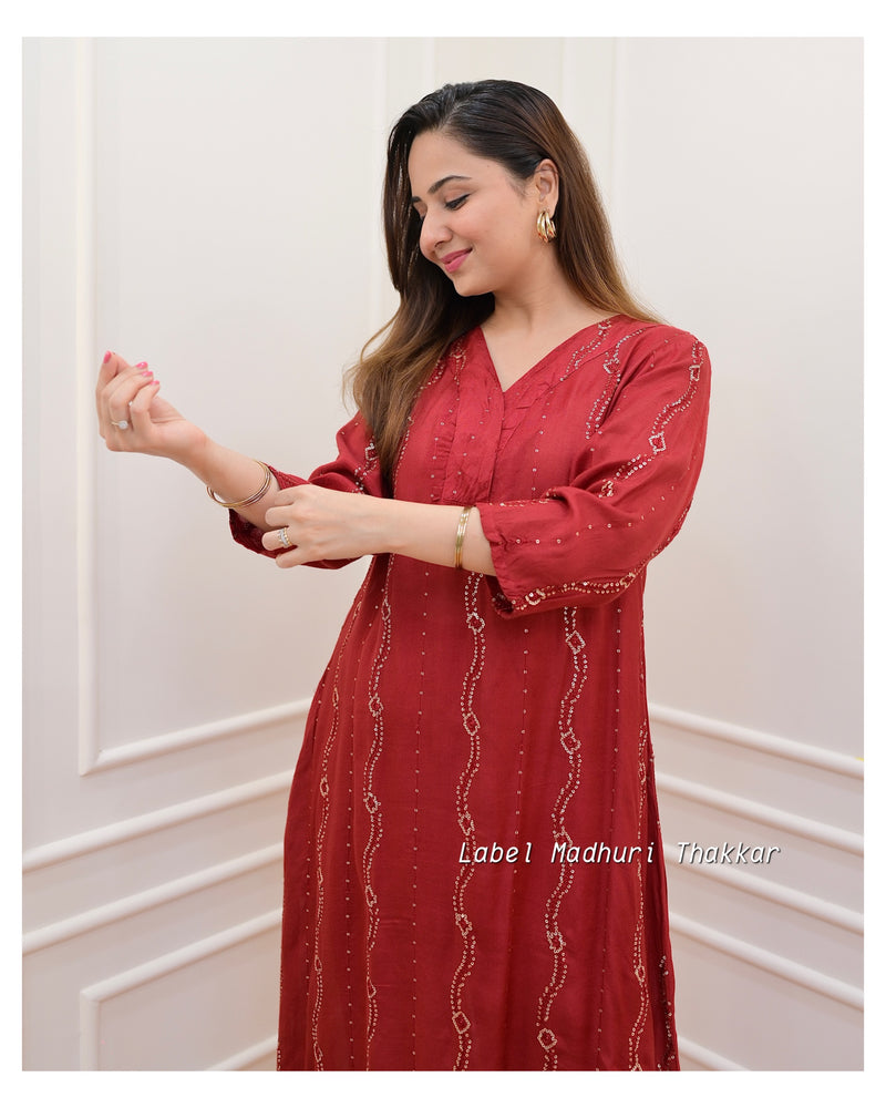 Maroon Sequin Muslin Co-ord