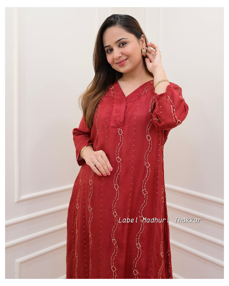 Maroon Sequin Muslin Co-ord