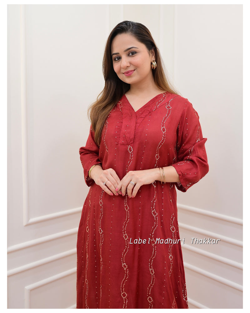Maroon Sequin Muslin Co-ord