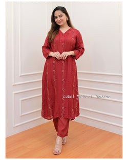 Maroon Sequin Muslin Co-ord