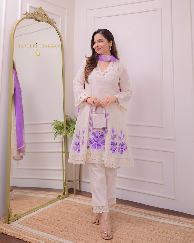Purple Floral Handwork Pakistani Suit