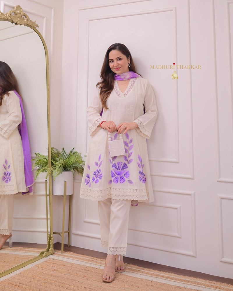 Purple Floral Handwork Pakistani Suit