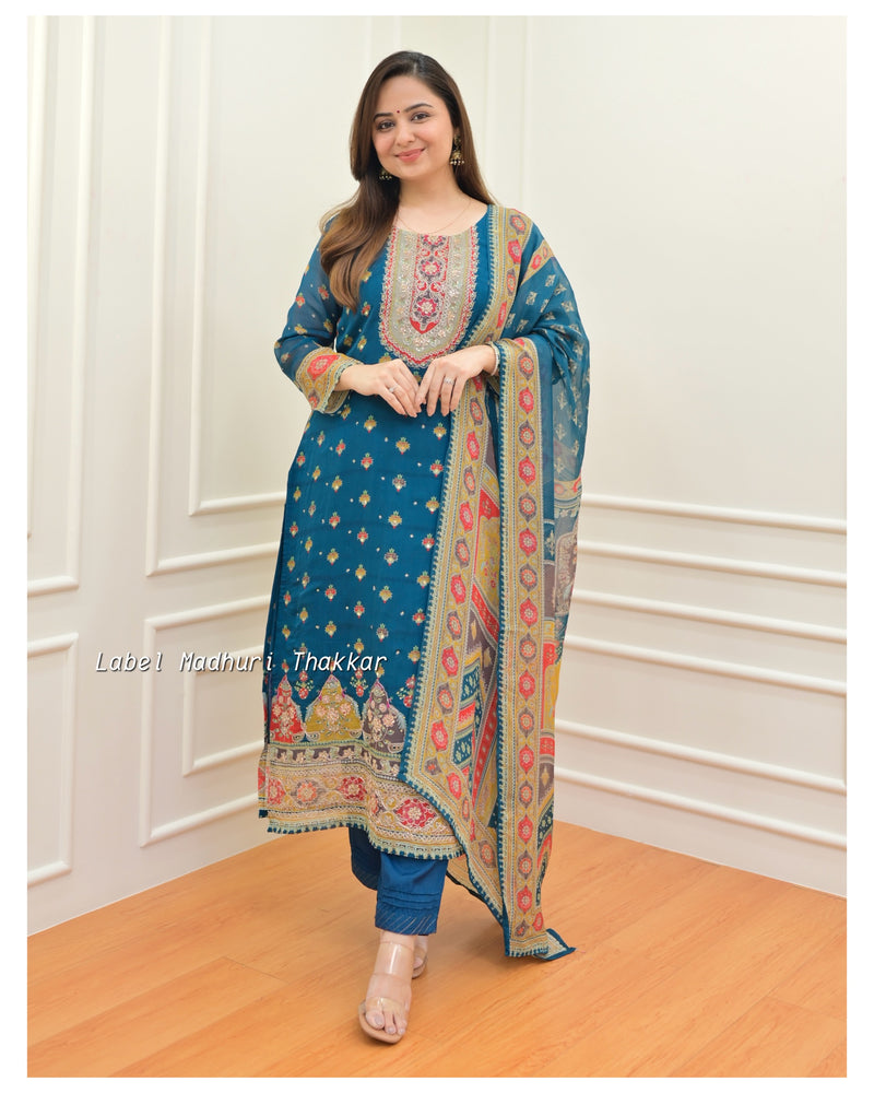 Rama Blue Handwork Organza Suit