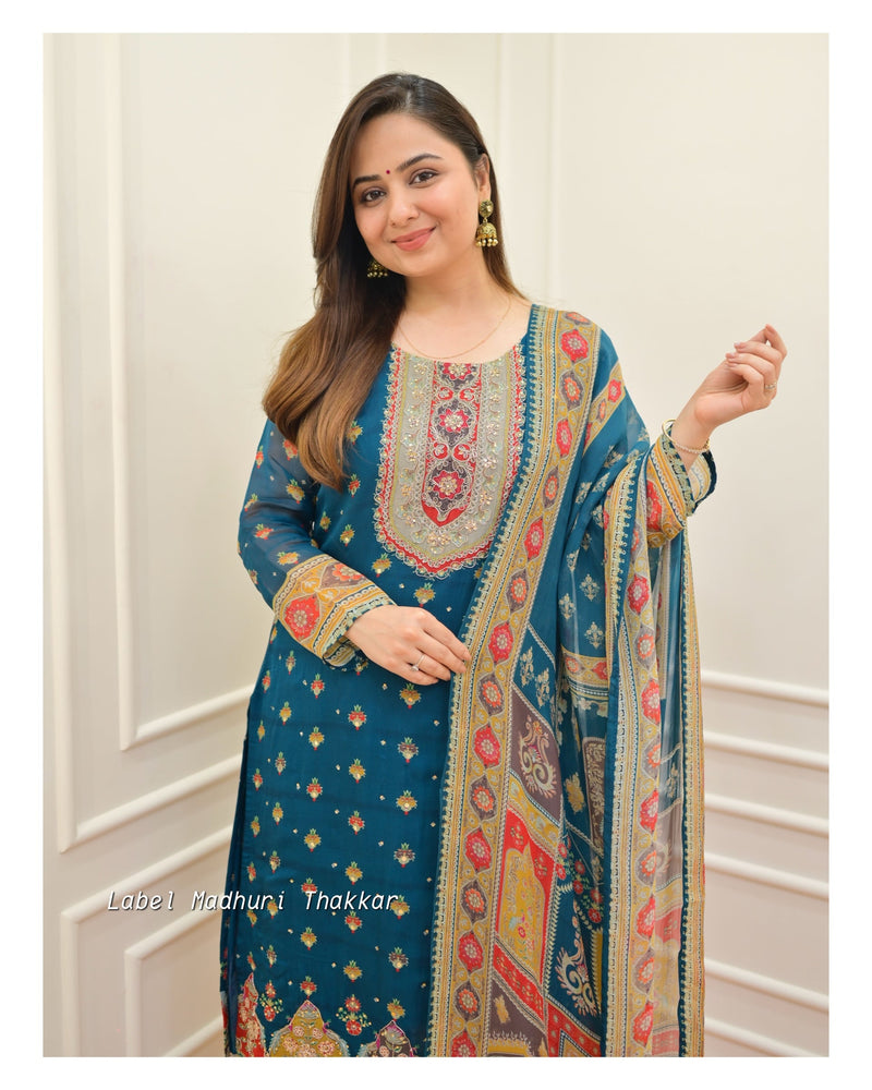 Rama Blue Handwork Organza Suit