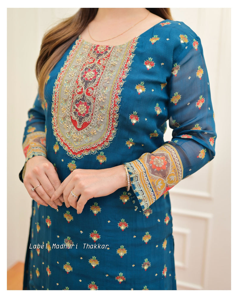 Rama Blue Handwork Organza Suit