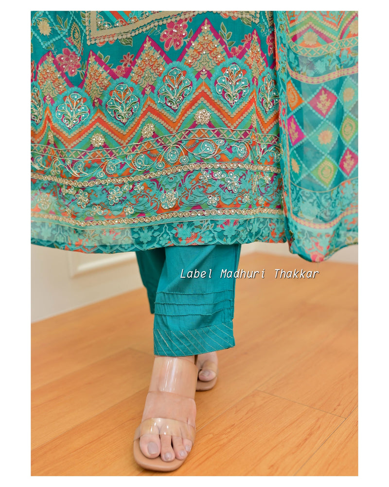 Rama Green Handwork Organza Suit