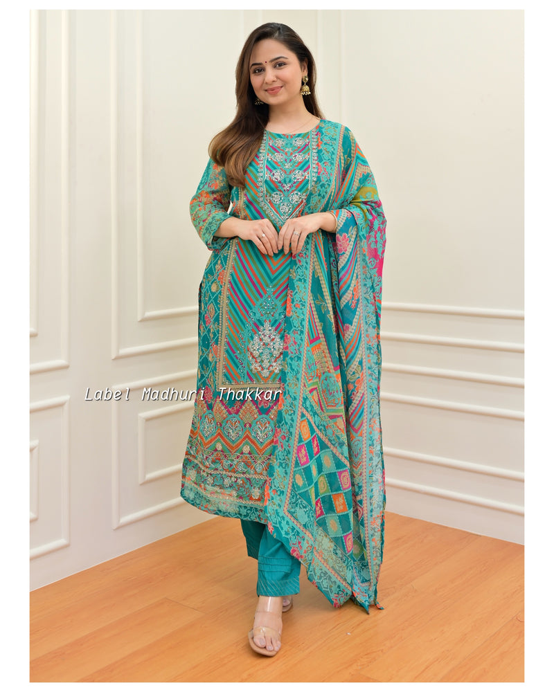 Rama Green Handwork Organza Suit