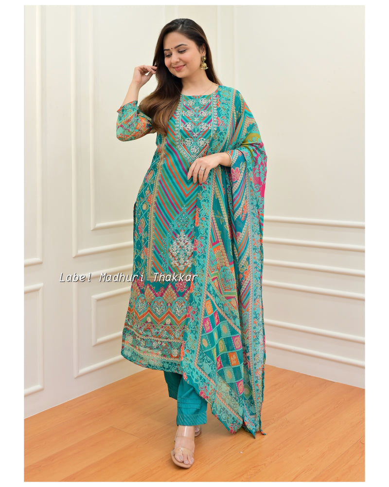 Rama Green Handwork Organza Suit